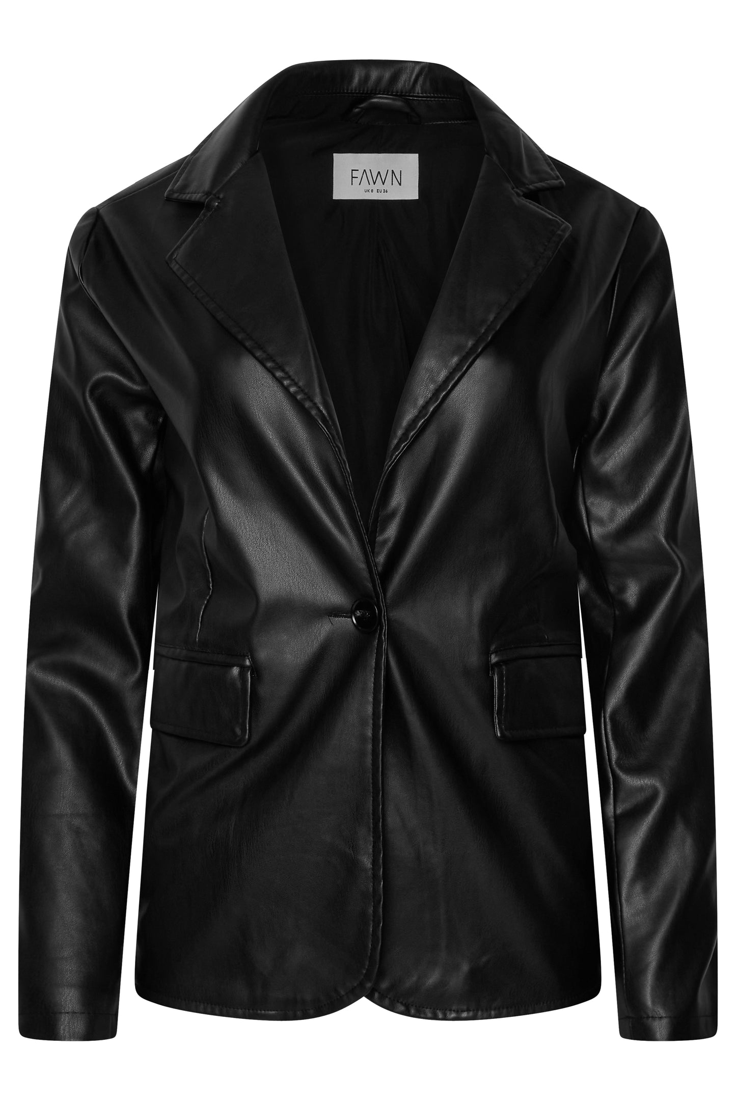 Fawn Nikki Faux Leather Blazer in Black