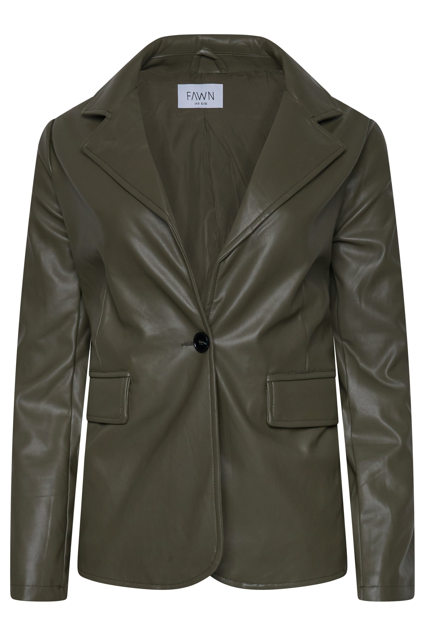 Fawn Nikki Faux Leather Blazer in Olive