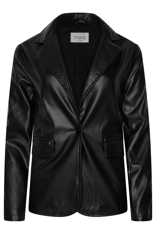 Fawn Nikki Faux Leather Blazer in Black