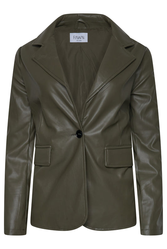Fawn Nikki Faux Leather Blazer in Olive