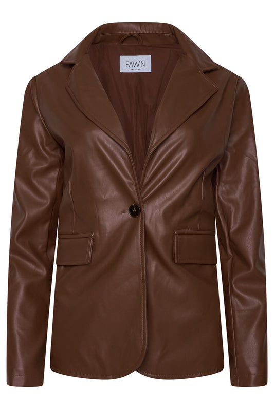 Fawn Nikki Faux Leather Blazer in Brown