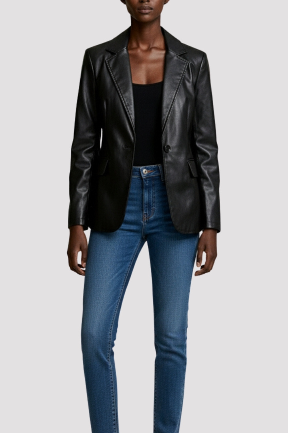 Fawn Nikki Faux Leather Blazer in Black