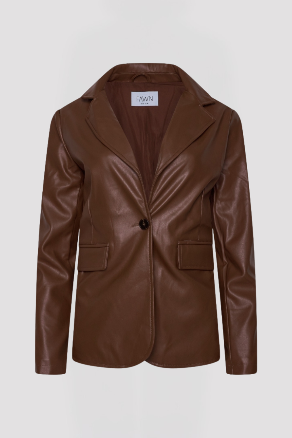 Fawn Nikki Faux Leather Blazer in Brown