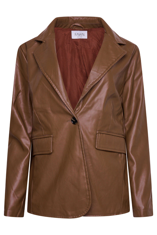 Fawn Nikki Faux Leather Blazer in Brown