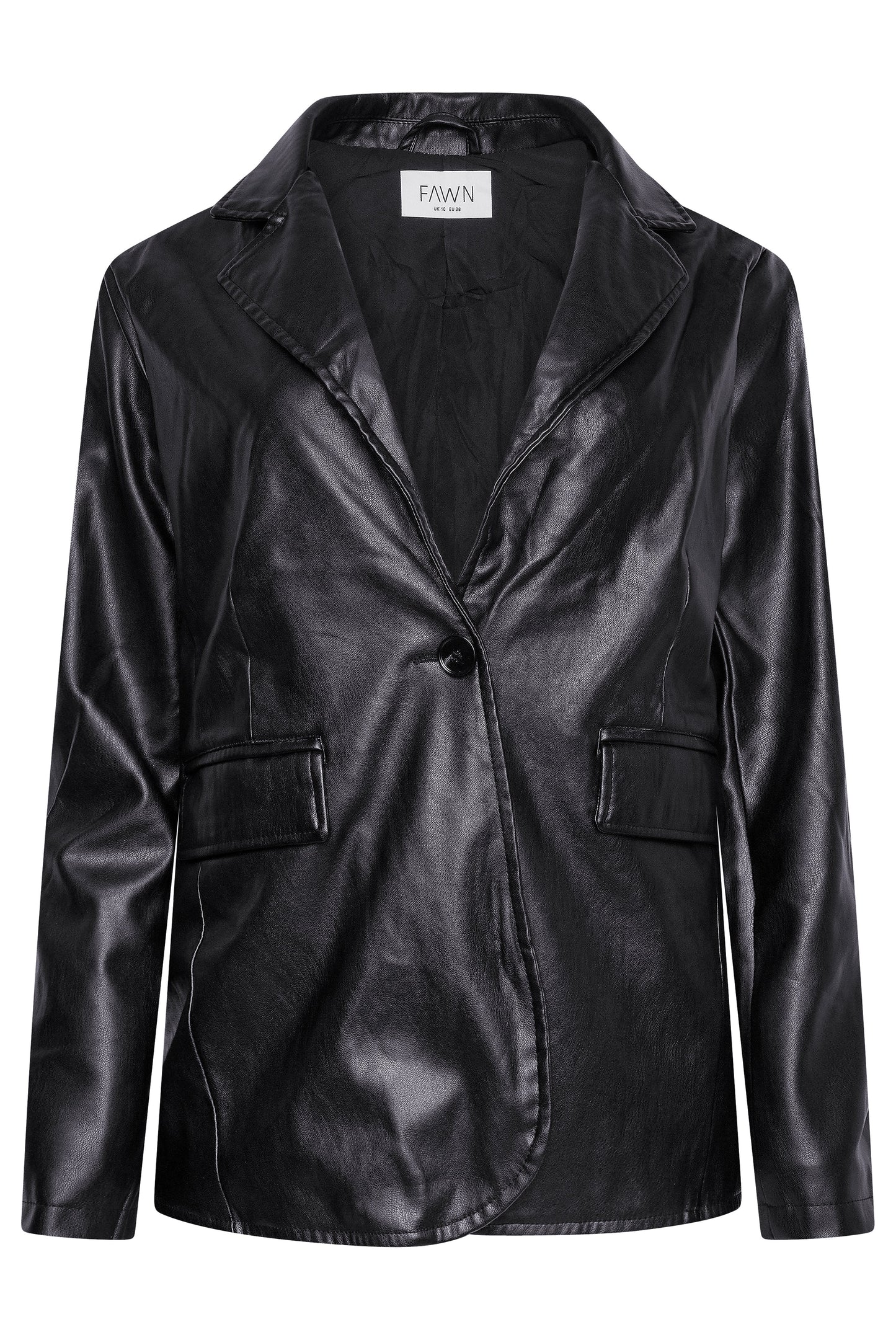 Fawn Nikki Faux Leather Blazer in Black