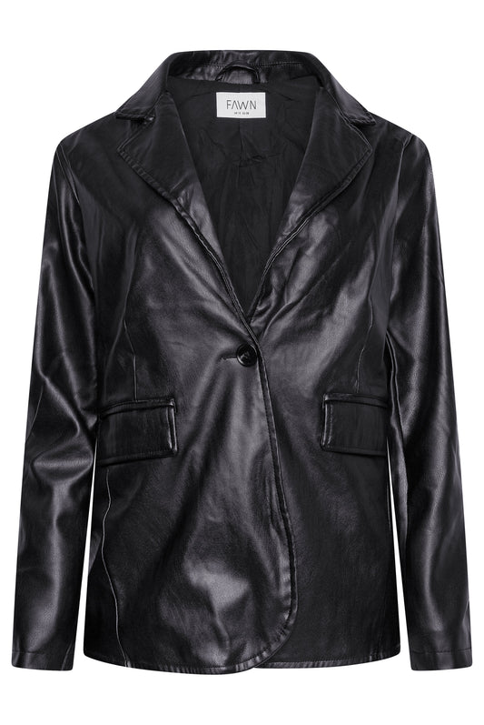 Fawn Nikki Faux Leather Blazer in Black