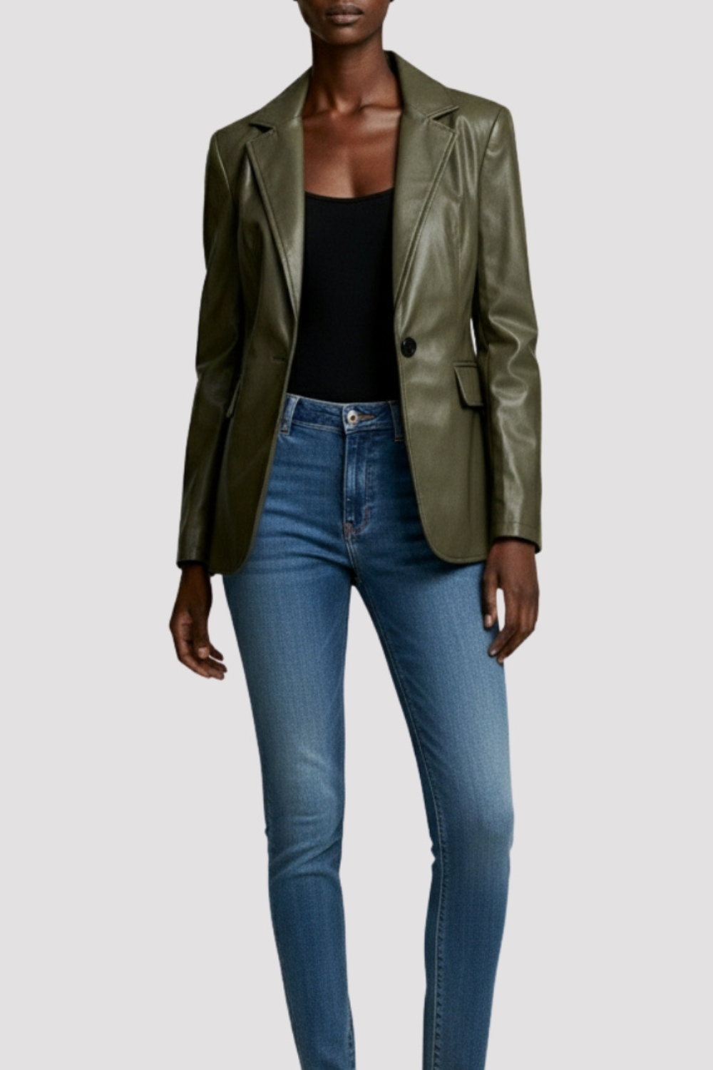 Fawn Nikki Faux Leather Blazer in Olive