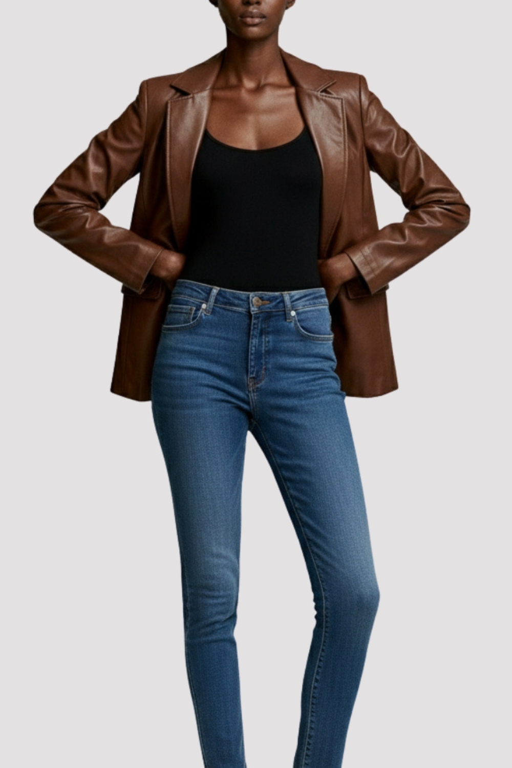 Fawn Nikki Faux Leather Blazer in Brown