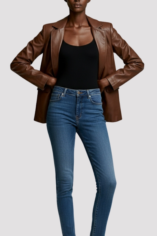 Fawn Nikki Faux Leather Blazer in Brown